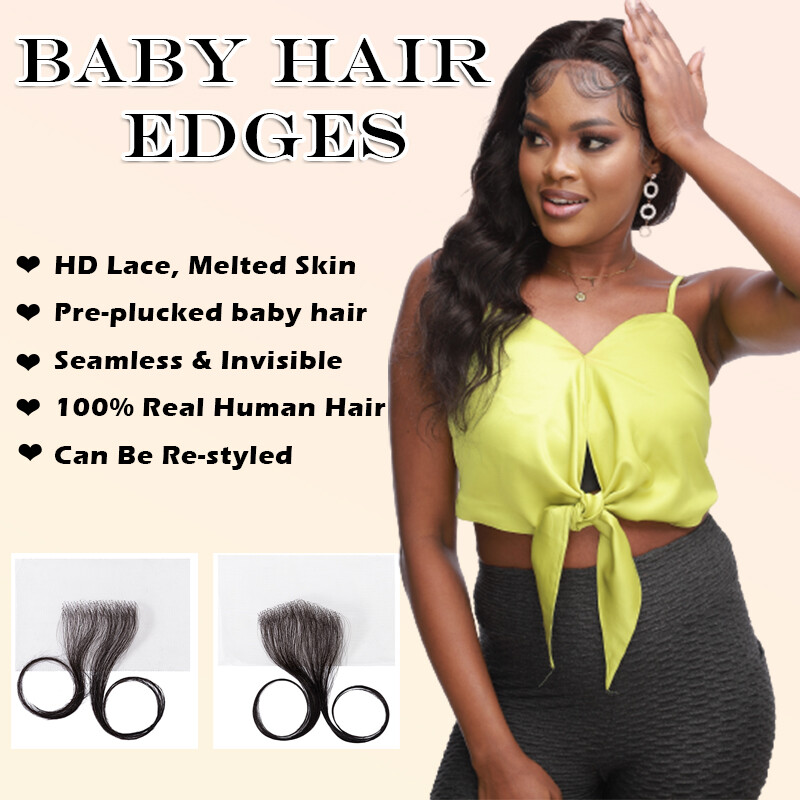 Swiss Lace Edges Baby Hair Stripes Pieces 100% Virgin Human Hair Extensions 2PCS