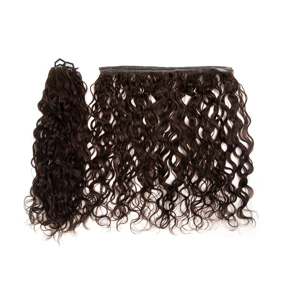 22″ Curly Wavy invisible Russian Hole Weft 100% Human Hair Extensions 100g
