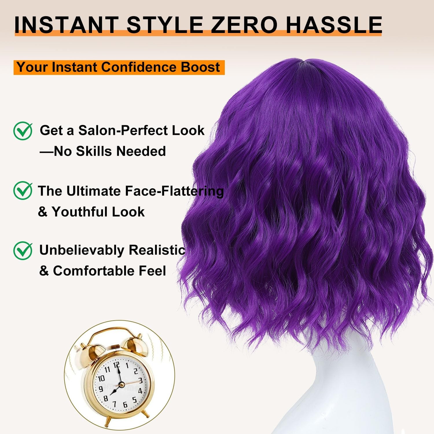Amarlis Short Bob Wig Dark Purple Synthetic Wavy Wigs Bangs For Women – Cosplay