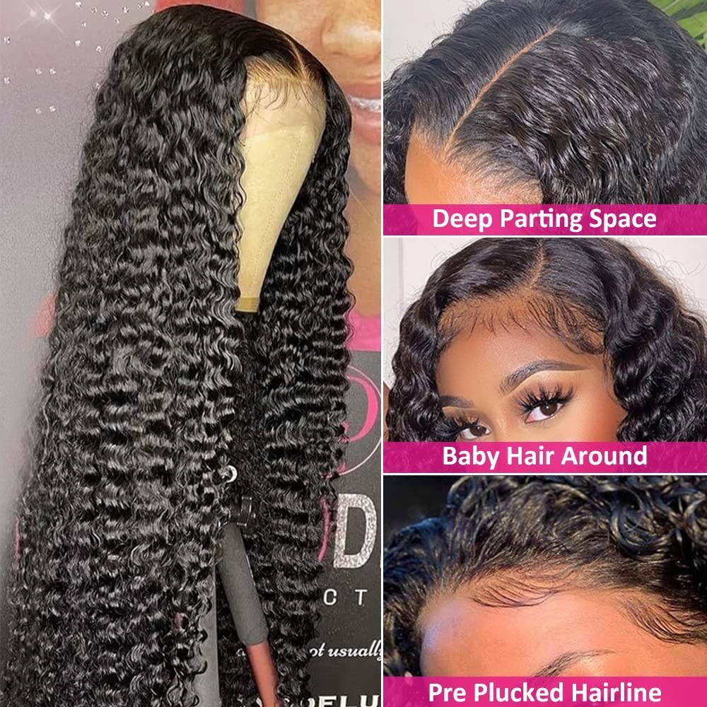 180% Density Deep Wave Lace Front Wig – 4X4 HD Transparent Closure, Glueless, Na
