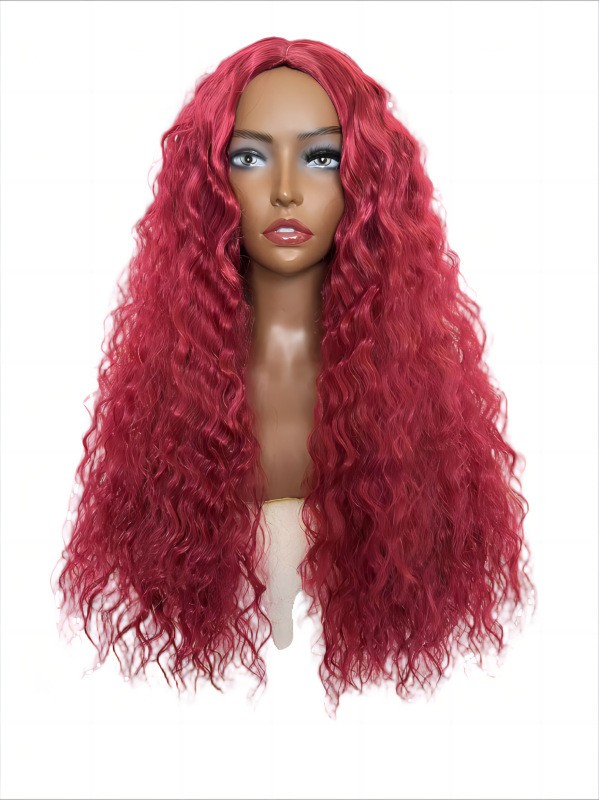 Black Water Wave Yaki Curly Wig with Middle Part Heat Resistant Synthetic Full