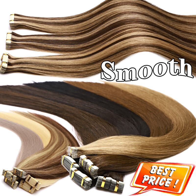 80PCS Full Head Thick Tape in Remy Human Hair Extensions Skin Weft Balayage Soft