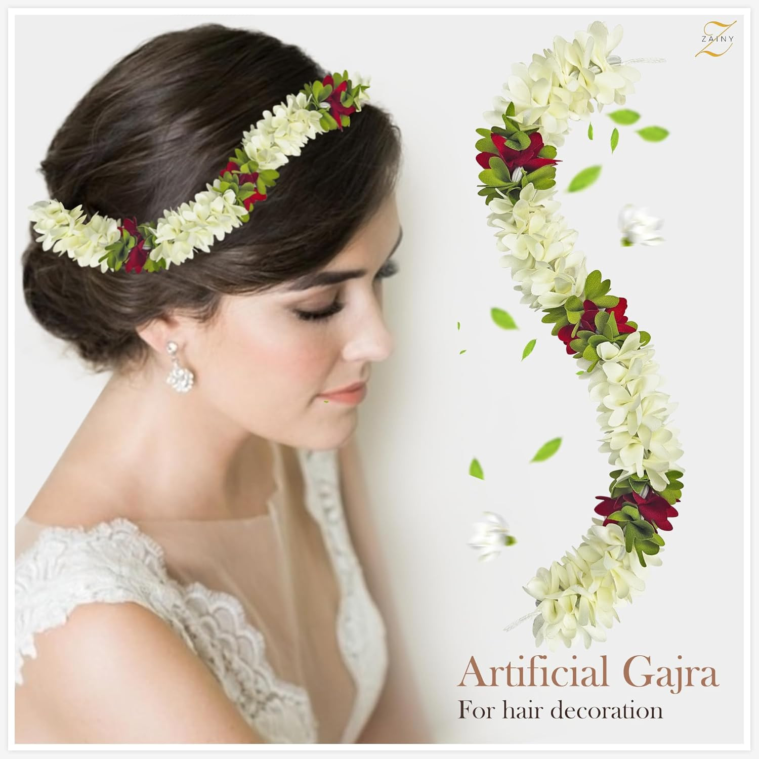 6 Pack Mogra Gajra for Hair Indian Bun, Artificial Fabric Jasmine Flowers Hairbu