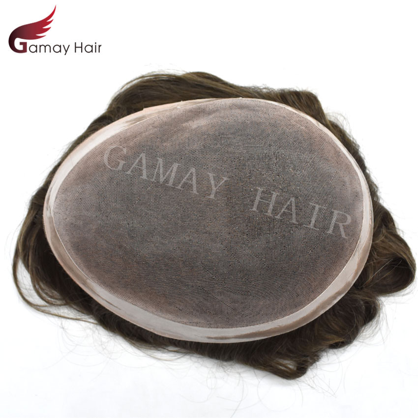 Fine Mono Mens Toupee Hairpieces Poly Skin Around Human Hair Replacement Systems
