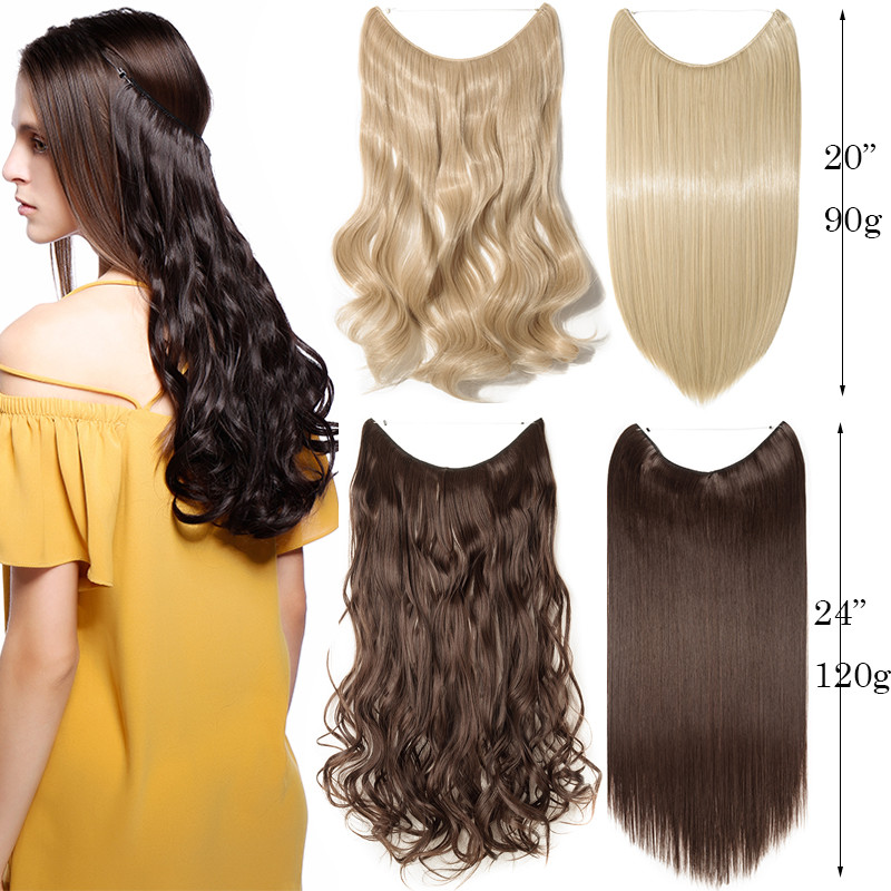Elastic Wire Hair Extensions Headband Invisible Wire Real Secret Long 140g Ah