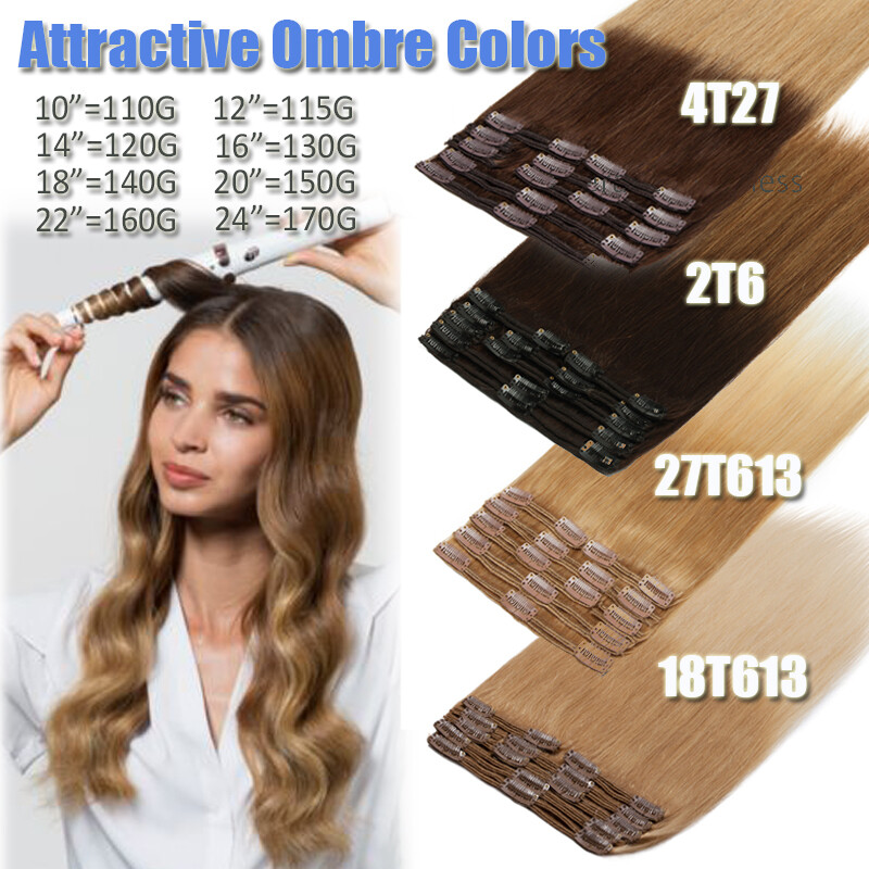 BODY WAVE double weft Clip In Virgin Human Hair Extensions Full Head Thick 170G+
