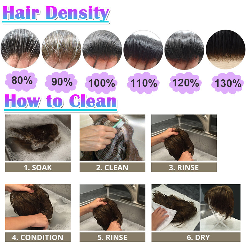 Mens Toupee 100% Remy Human Hair 30mm Thin Skin PU Hairpiece Replacement System