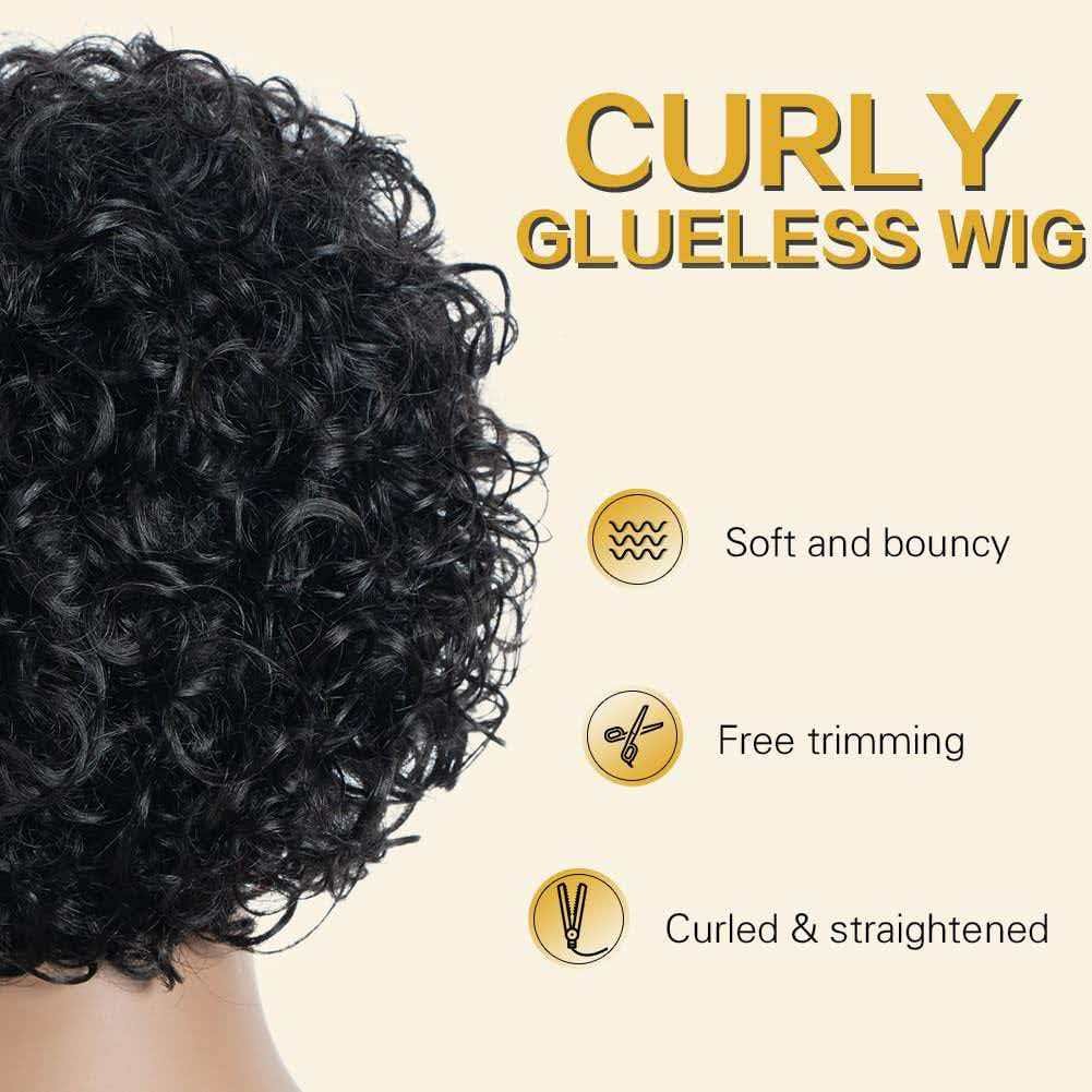 10in Kinky Curly Wig for Women Black Full Heat Resistant Synthetic Cosplay Party