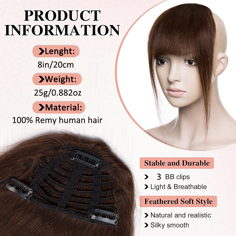 Clip In Fringe Topper Neat Bangs Hair Piece 100% Real Remy Human Hair Extensions