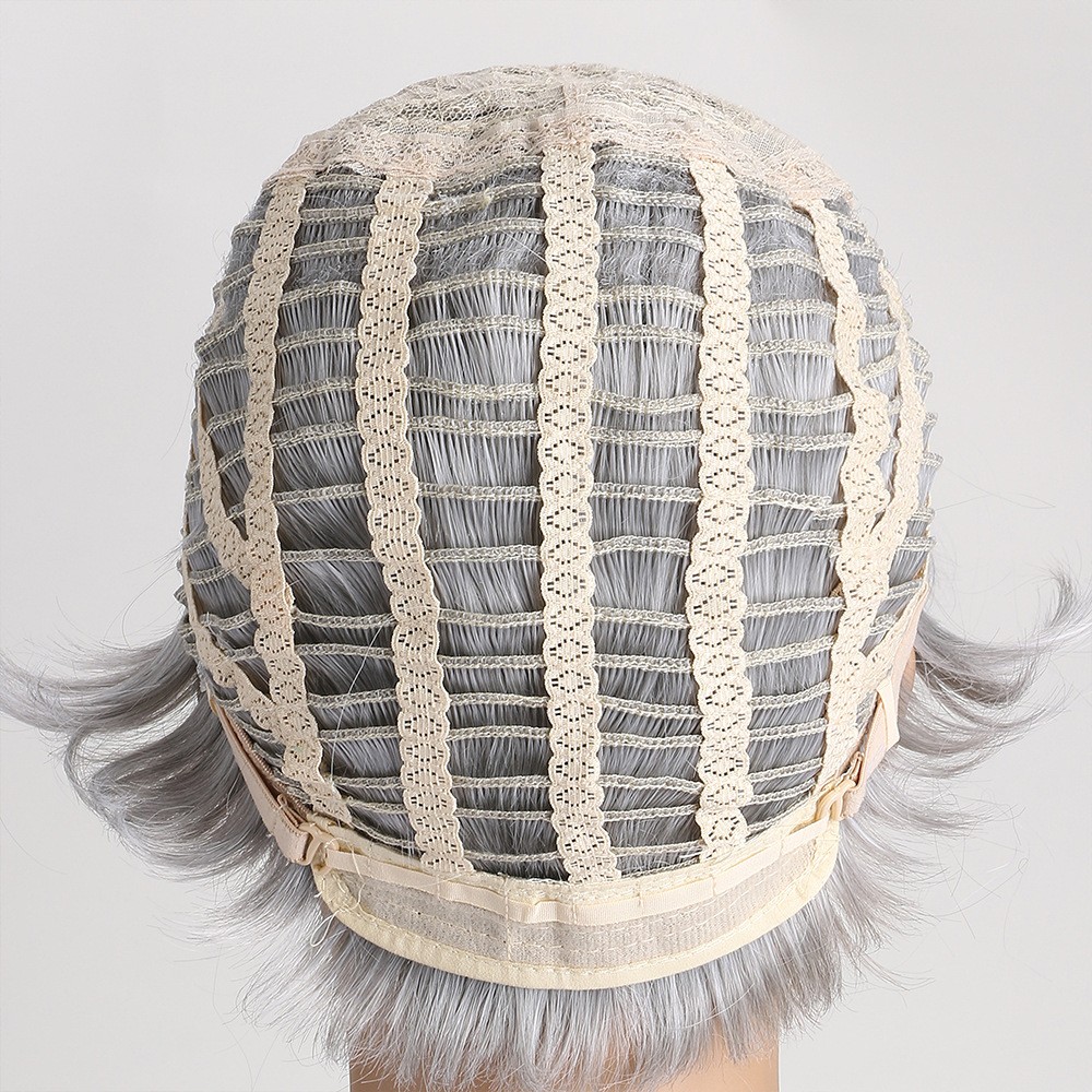 10in Silver Gray Ombre Short Wig for Women Heat Resistant Synthetic Full Party