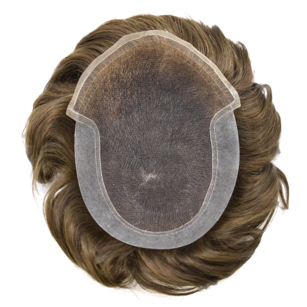 French Lace Front Mens Toupee Human Hair Piece System Wig Natural Breathable 7X9
