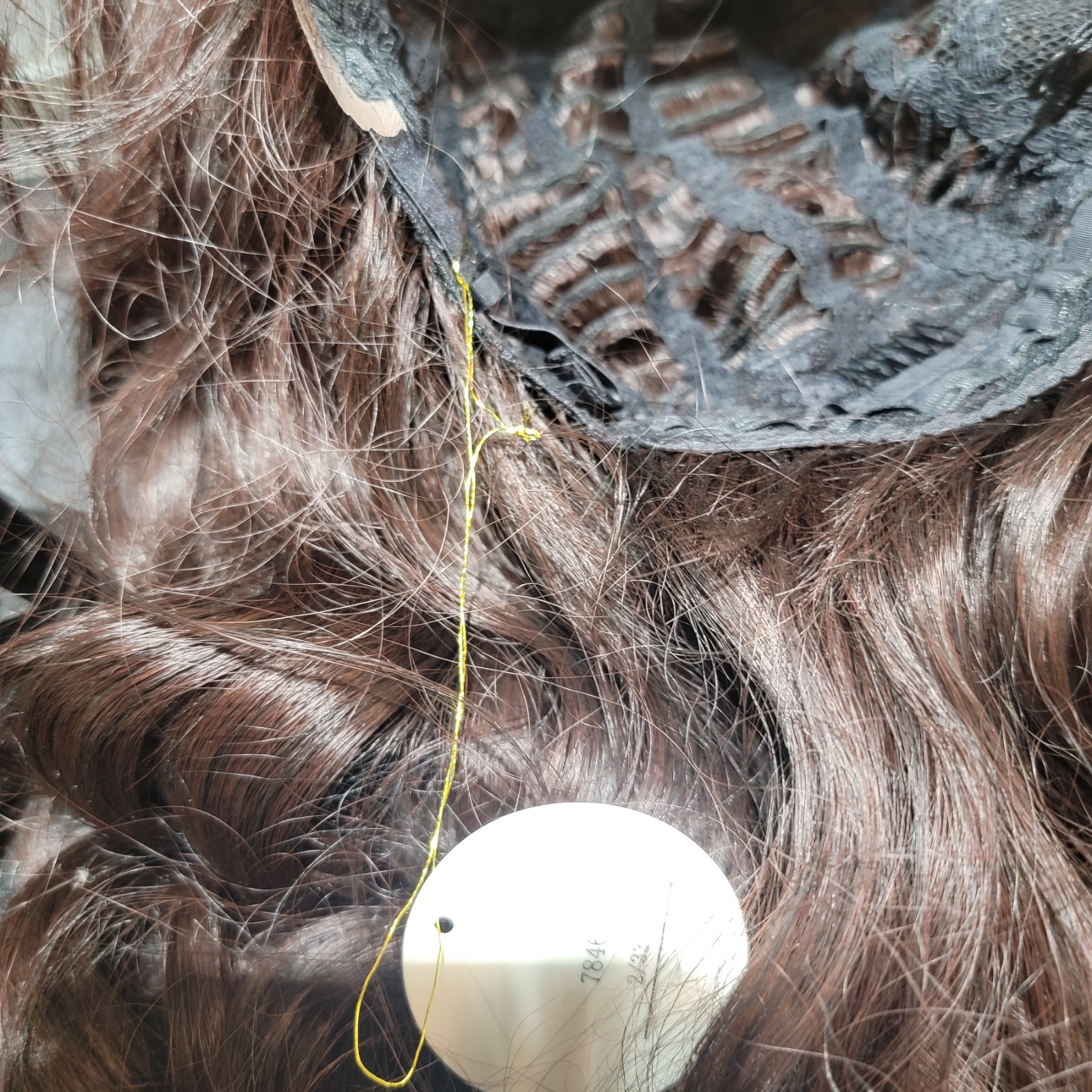 Vintage Elura 100%Mod Acrylic Fiber 21″ Fr Top Center Brunette Long Curly Wig