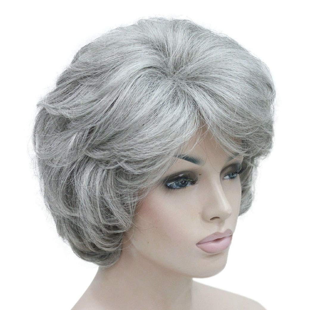 Lydell Womens Short Curly Wavy Wig Synthetic Hair Full Wig 6 inches (51 Silver