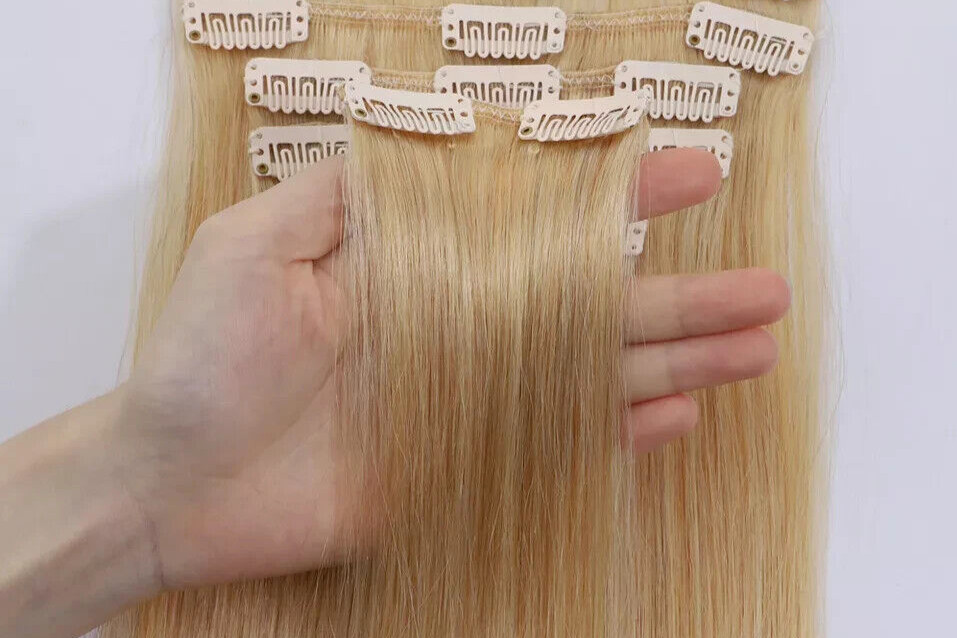 Hair Extensions Clip in natural blonde 5 Pcs Full Head Soft hair 20″ long NEW