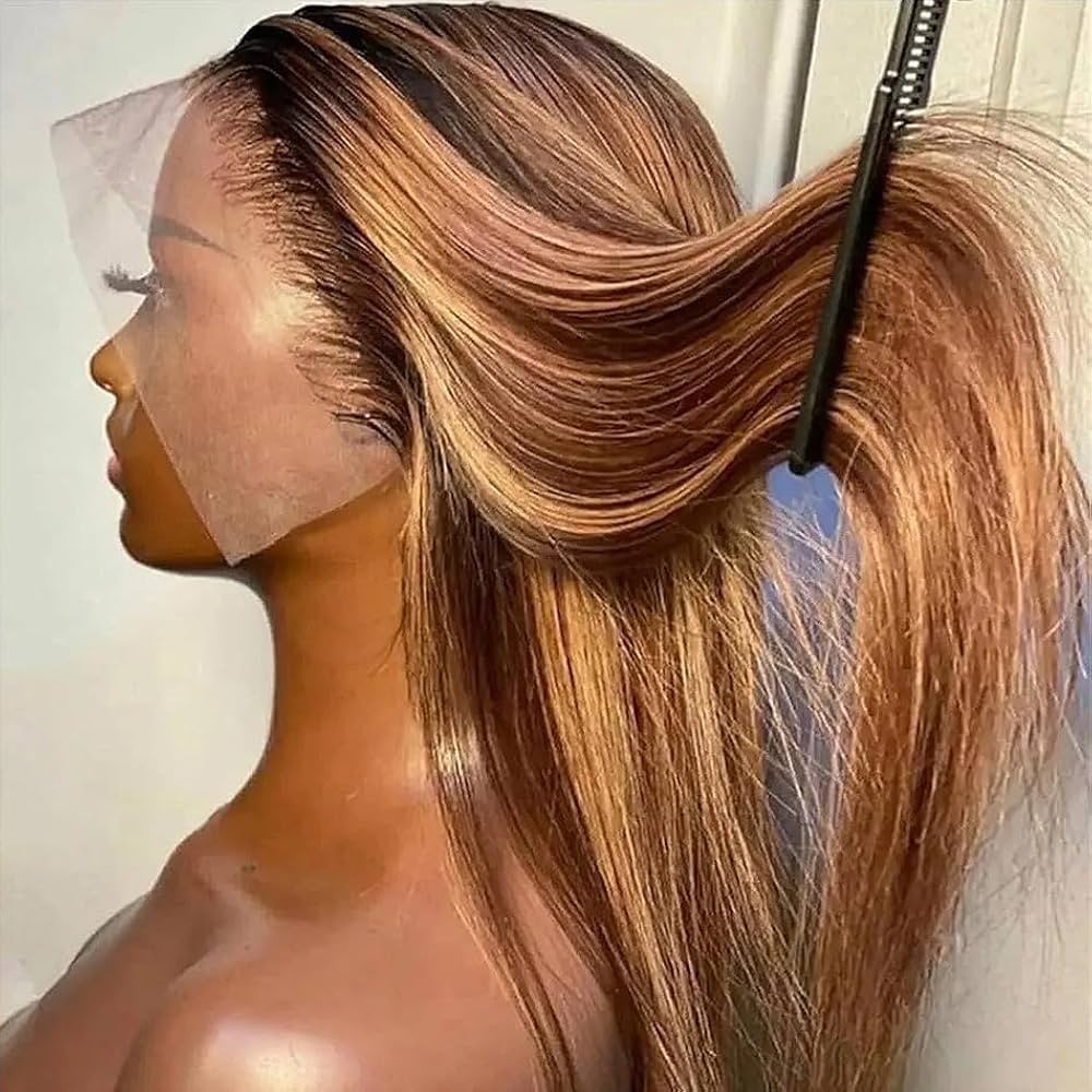 16 Inch P4 27 Highlight Silky Straight Human Hair Wig 250 Density 13×4 HD…