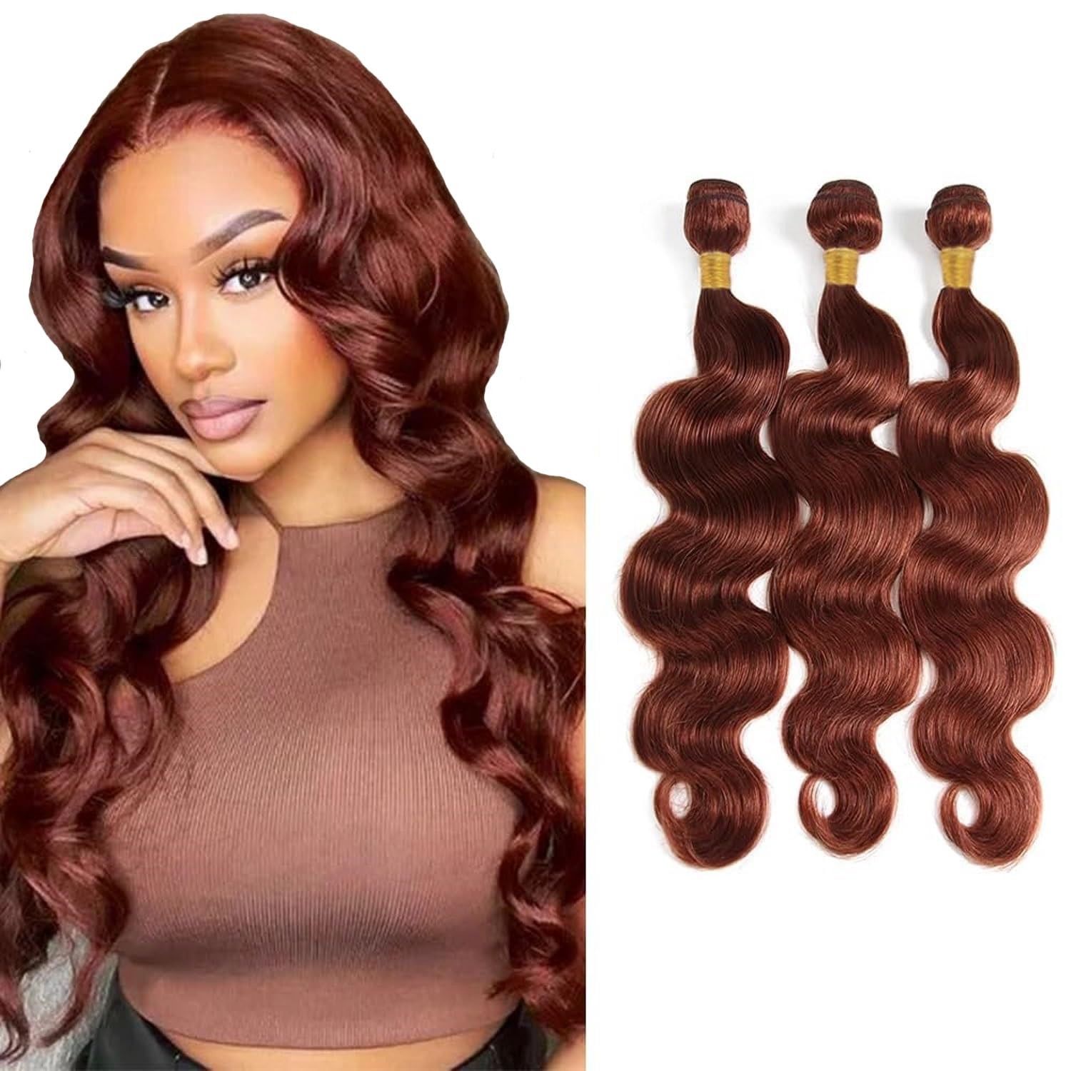 Human Hair Bundles Body Wave Reddish Brown 18 20 22 Inch 3pcs Weave