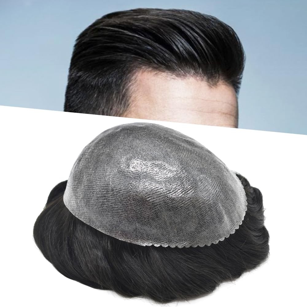 Toupee for Men Hair Replcement System Mens Toupee Full Poly Thin Skin Human Hair