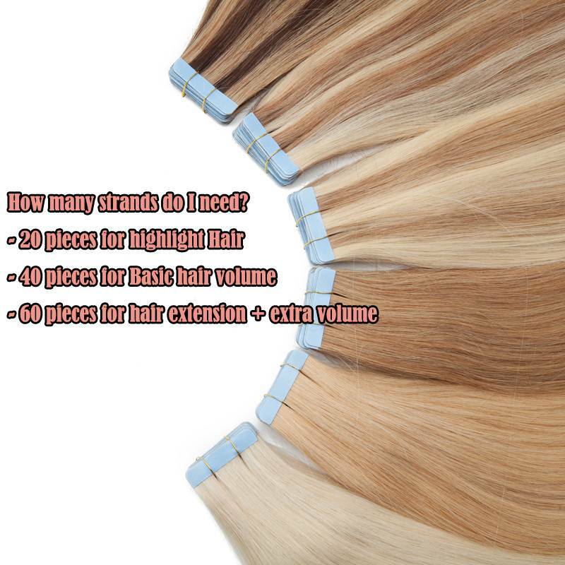 100g Tape In Human Hair Extensions FULL HEAD Skin Weft Real THICK 40pcs Ombre US
