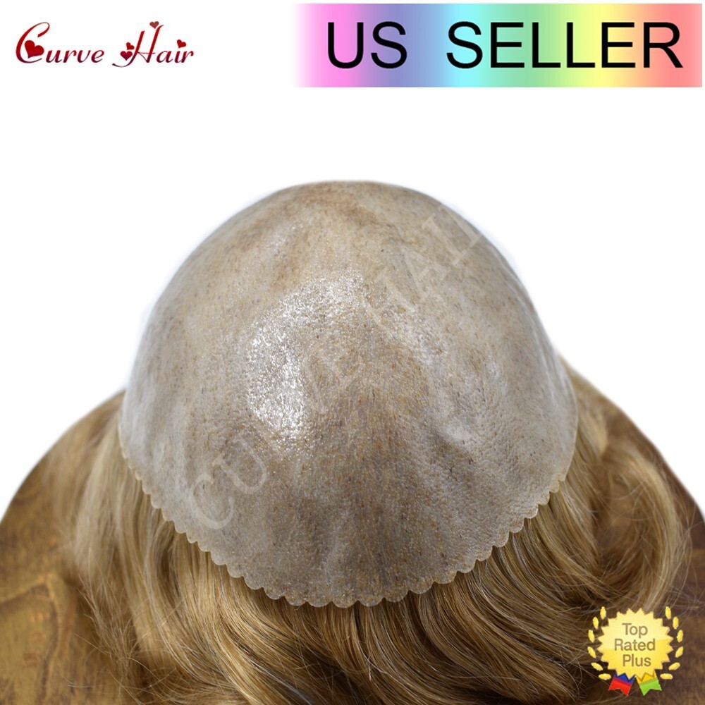 Mens Toupee Human Hair Systems Full Poly Thin Skin Hair Piece Replacement System