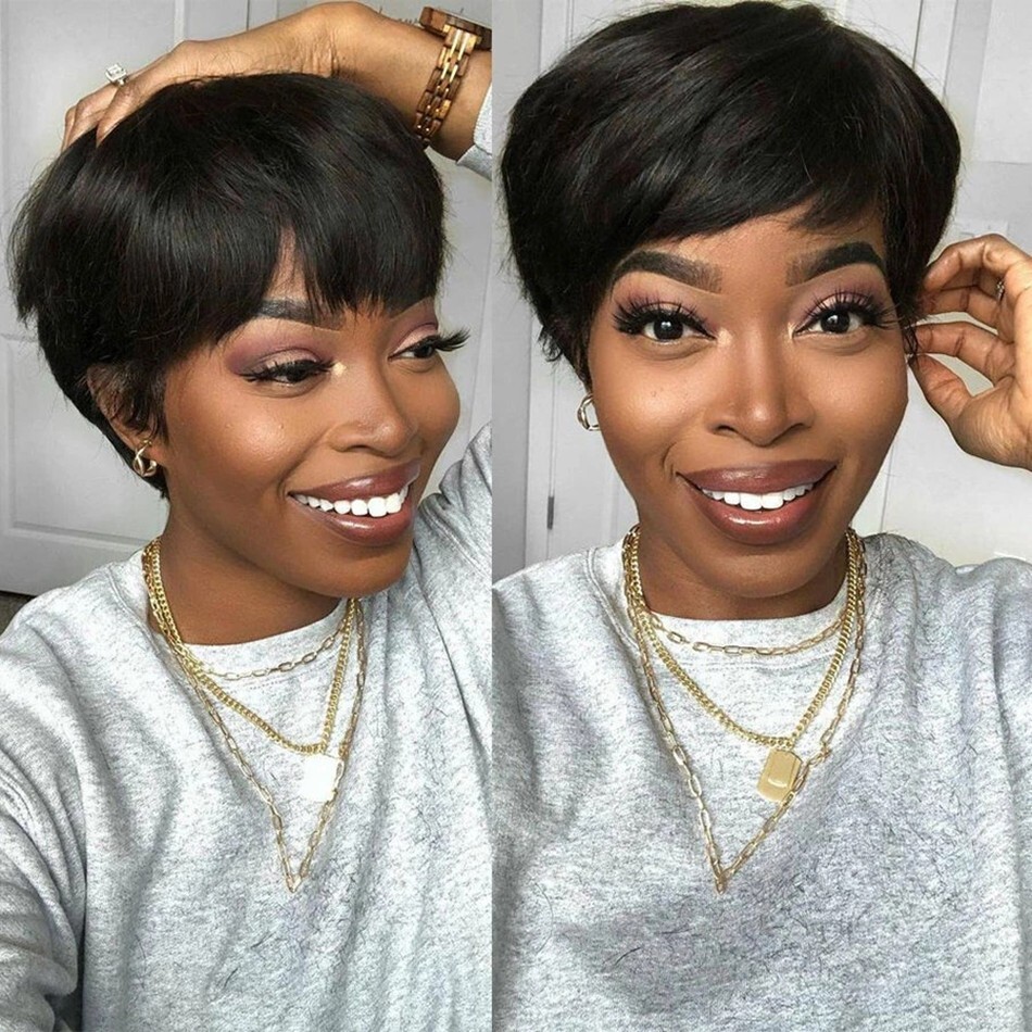 Women Pixie Cut Black Short Bob Wigs Brazilian None Lace Hairstyles Natural Wigs