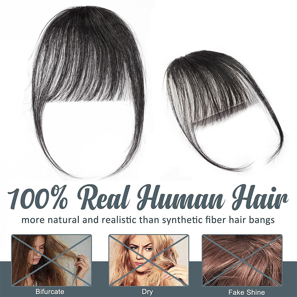 Thick Neat Air Bangs 100% Human Hair Extensions Clip in Fringe Front Hairpiece