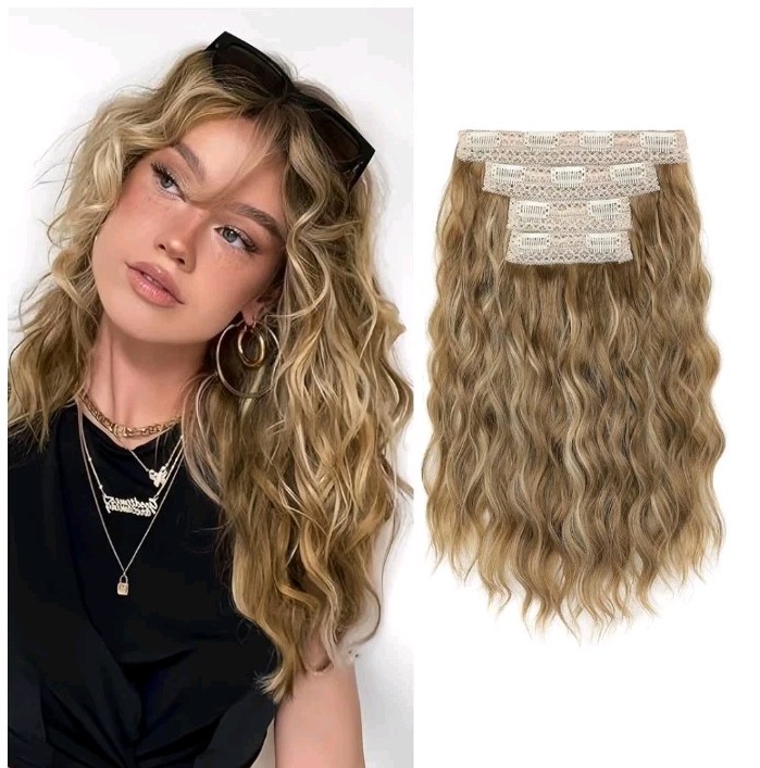 Clip in Hair Extensions, 4PCS Hair Extensions 14″ Short Wavy Invisible Lace Weft