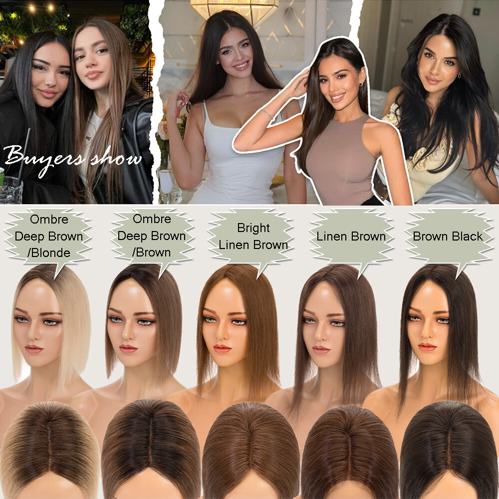 100% Real Human Hair Piece Topper Clip in Top Toupee Hairpiece Women Side Part