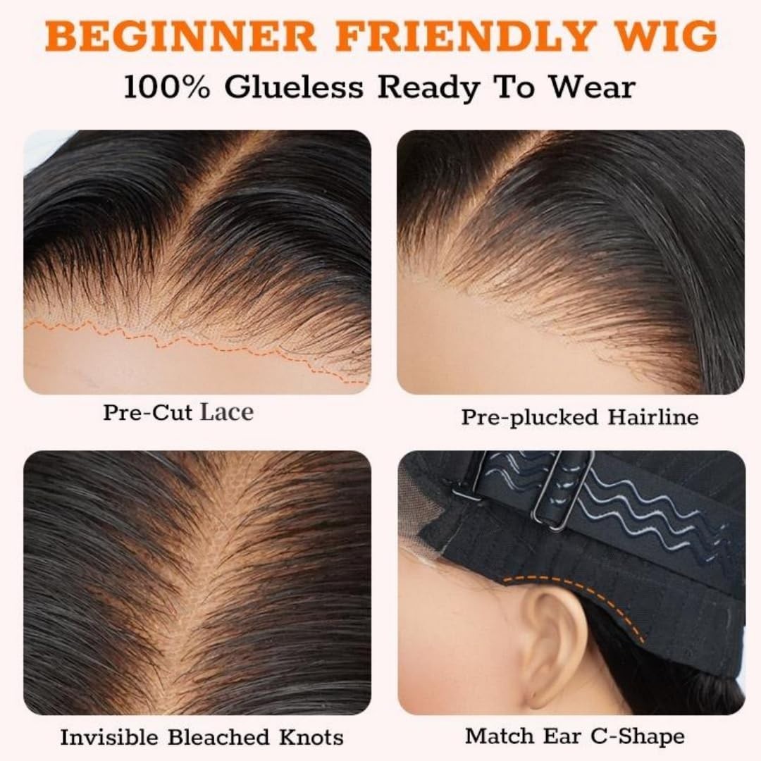 250 Density Body Wave Lace Front Wig, 16″ Glueless Human Hair, Pre-Plucked, Side