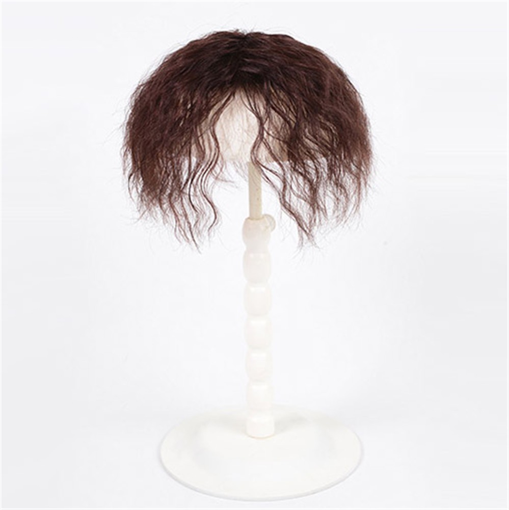 Short Curly Wavy Hair 100% Human Hair Topper Toupee Thin Cover Grey For Women