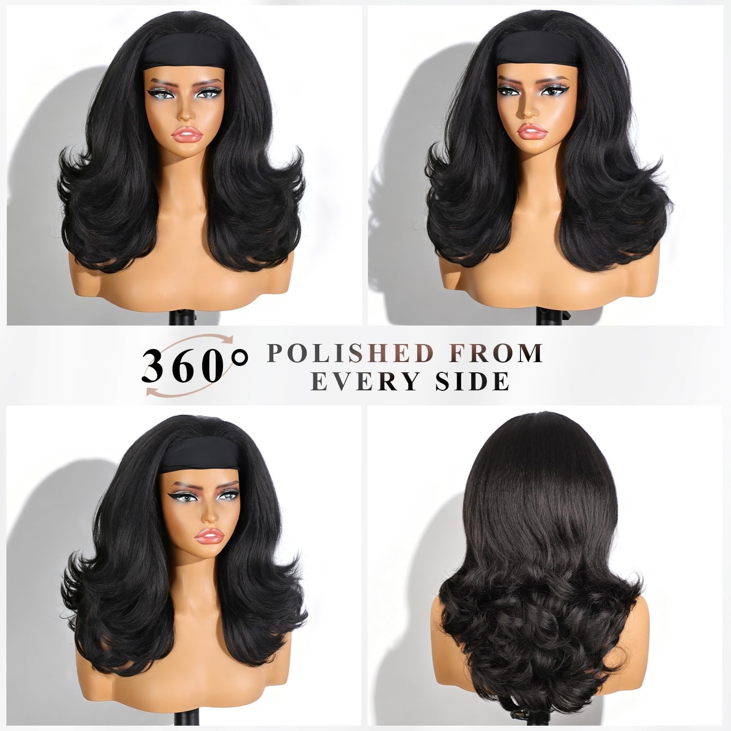 18″ Curly Headband Wig for Black Women – Synthetic Layered Kinky Straight, Easy