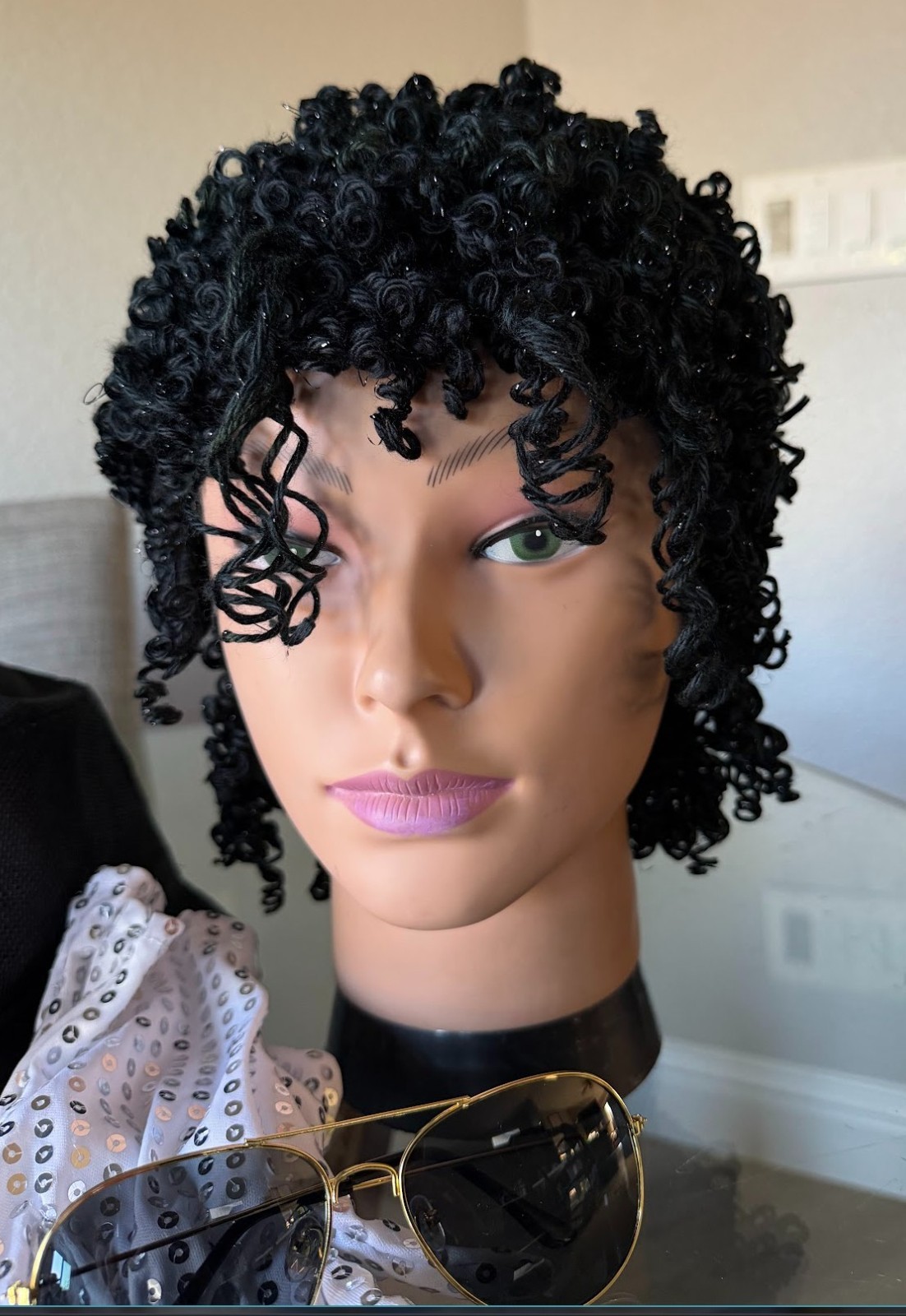 Black Afro-Jheri Curls Costume performance WIG with accessories Wearable Art