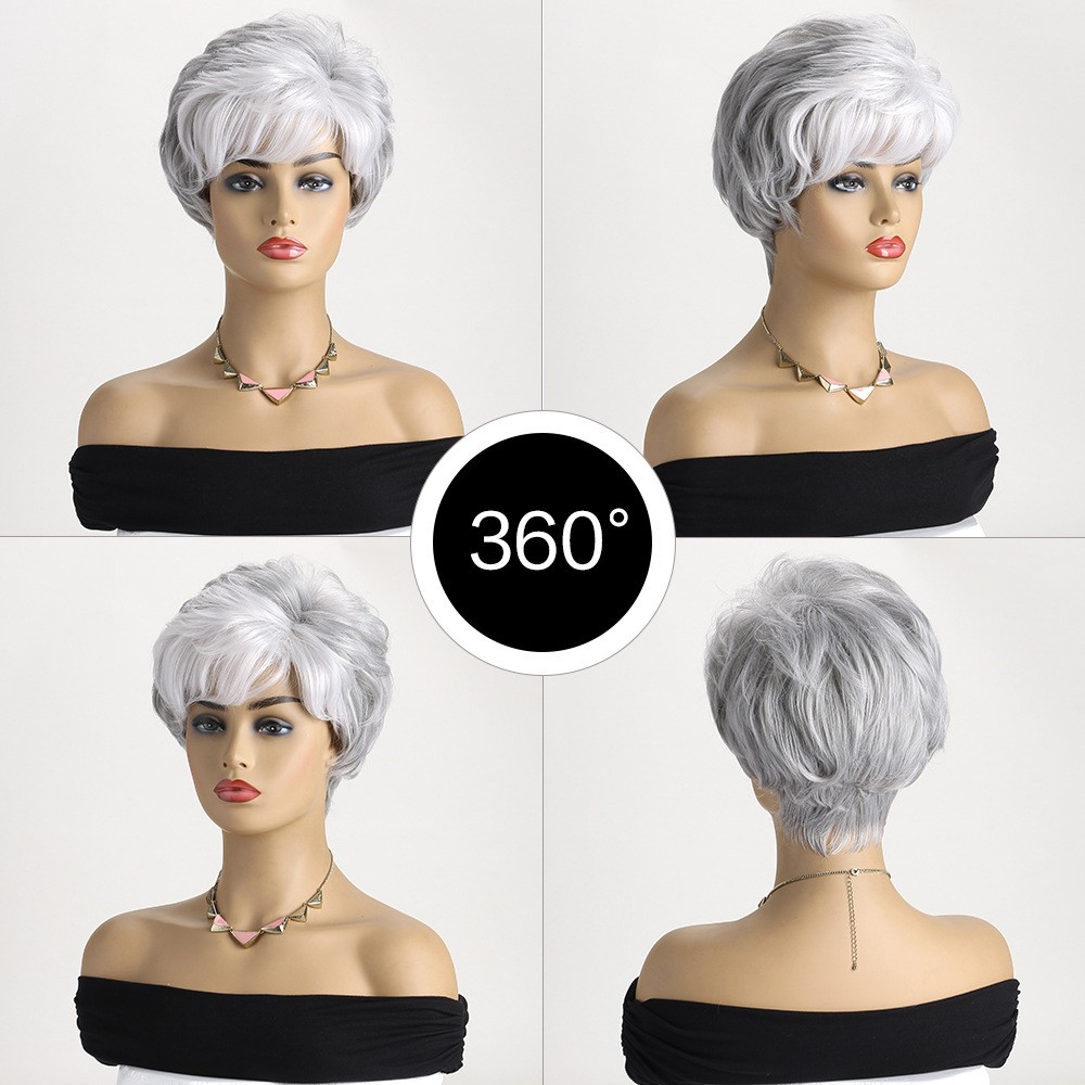 10in Silver Gray Ombre Short Wig for Women Heat Resistant Synthetic Full Party
