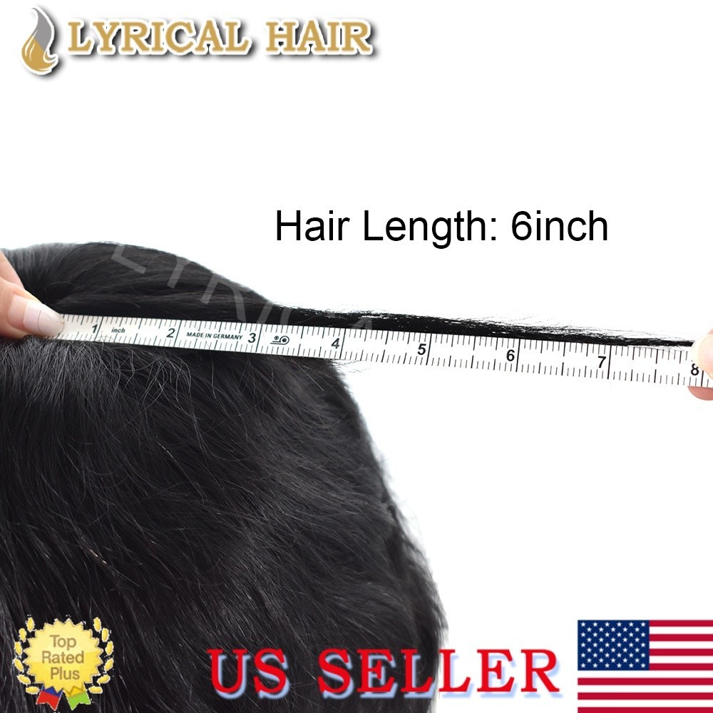 US Full PU Mens Toupee Human Hair Replacement System Durable Thin Skin Hairpiece