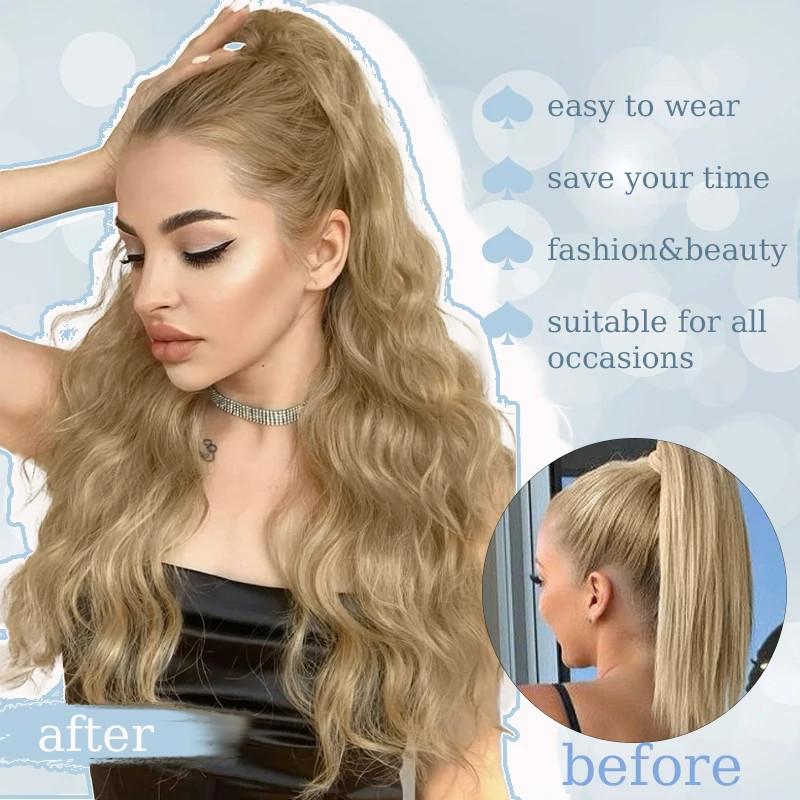 Elastic Tie Synthetic Long Curly Wavy Ponytail Extensions Women Hairpiece Daily