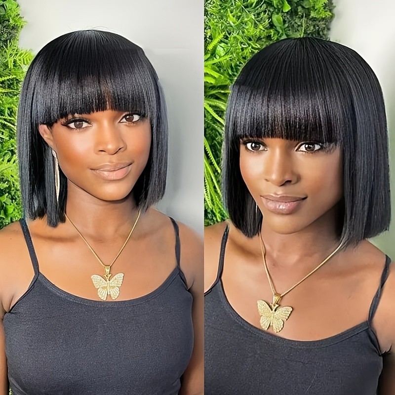 12in Short Straight Wig with Bangs for Women,Made Of High Temperature Fiber