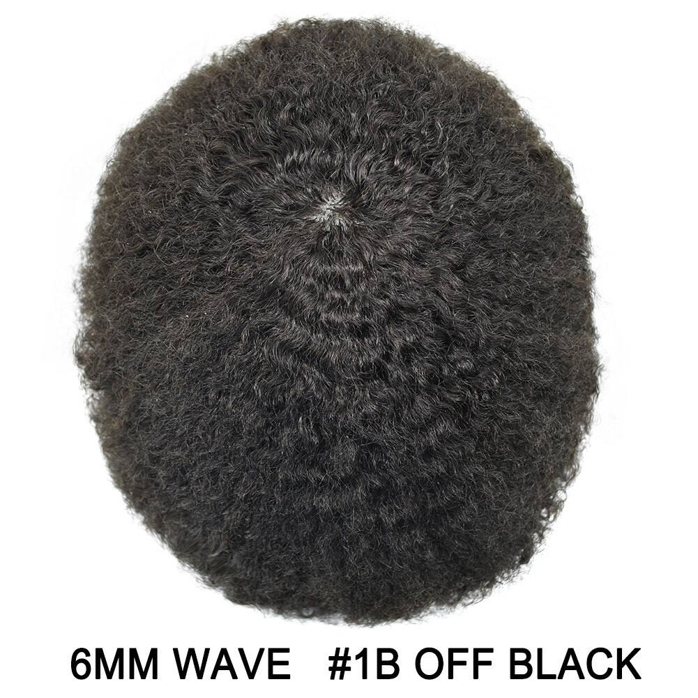 Mens Toupee Afro Curly Full Poly Skin African American Black Human Hairpiece