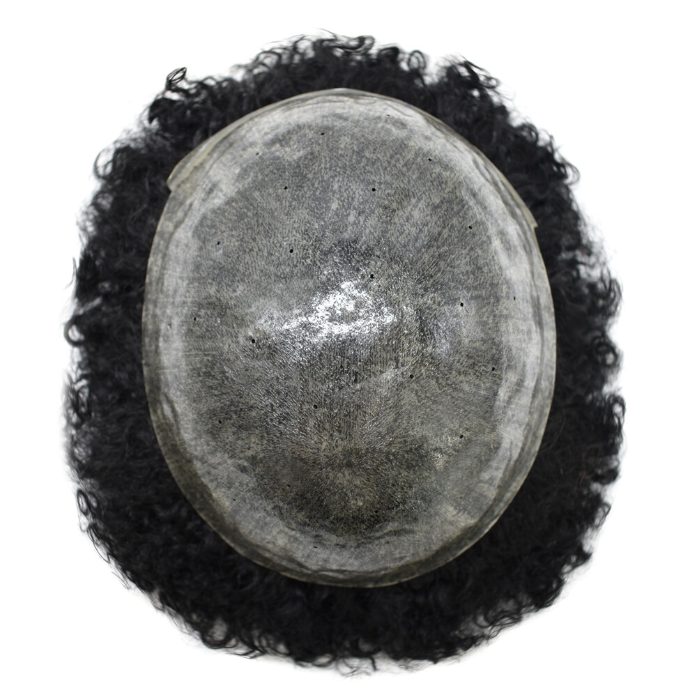 Afro Curl Mens Toupee Poly Skin Pu African American Hair System Breathable Holes