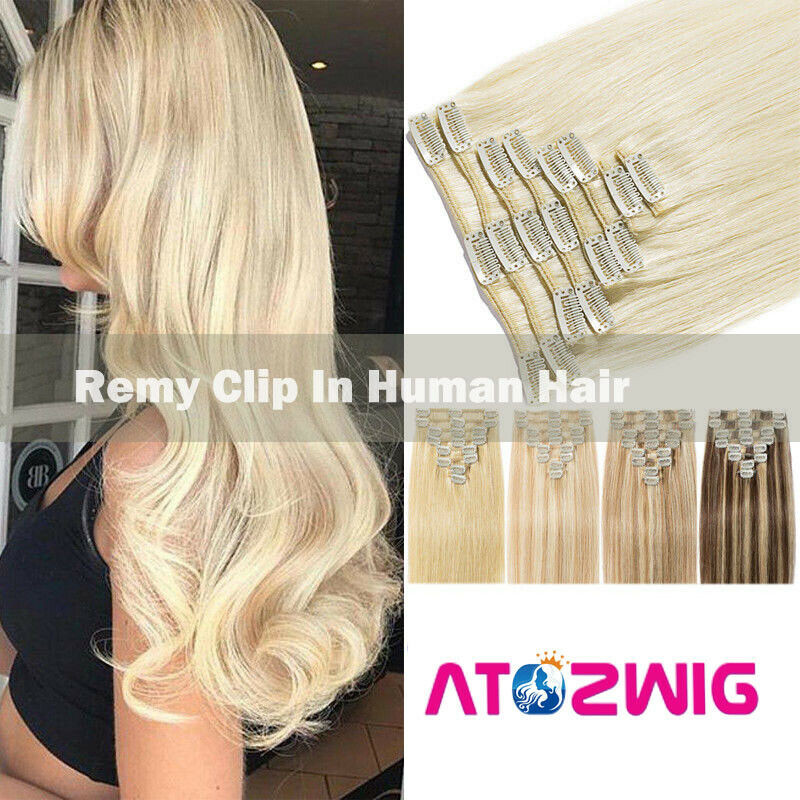 Full Head Clip In Human Hair Extensions Straight Remy Real Hair 7 Pcs/Set 70G