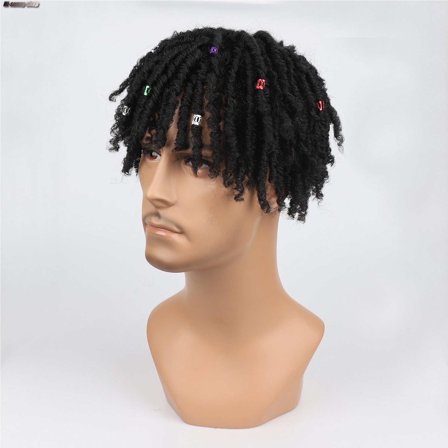 Short Afro Curly Dreadlock Toupee for Men Synthetic Hair African American Wigs