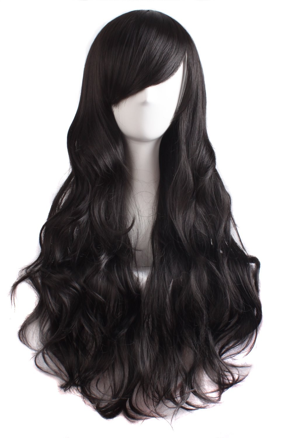 Elegant 28 Inch HotPink/black Curly Wig – Stylish Side Bangs for Bold Hairstyles