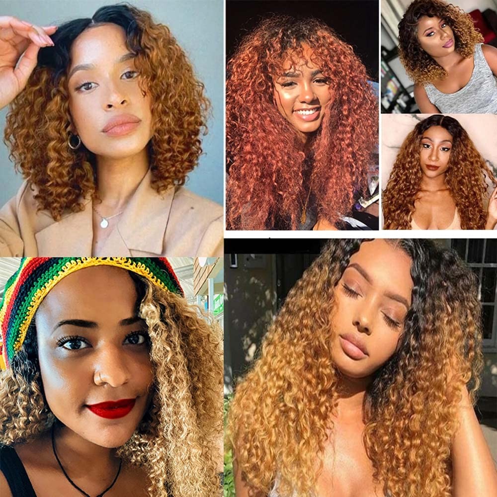 Biliisyff 1B30 Bundles Brown Curly Wave Human Hair Bundles Two Tone Black And