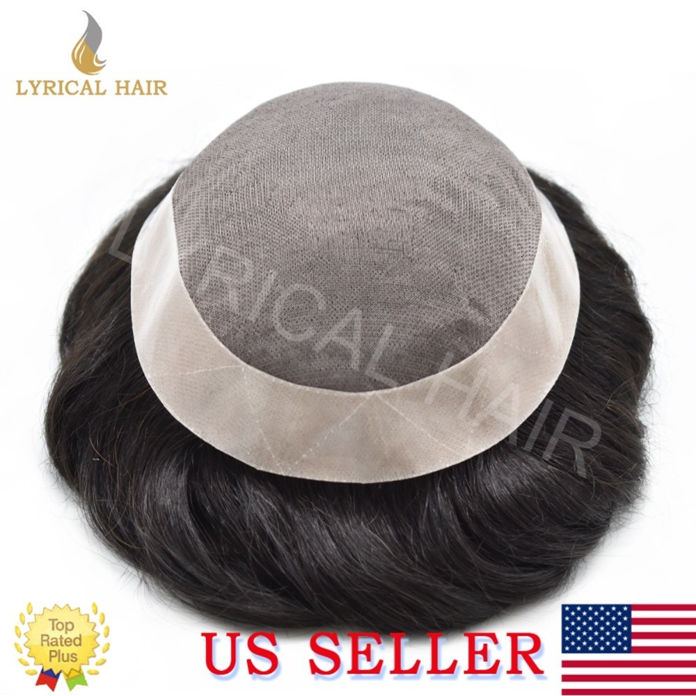 Fine Mono Mens Toupee Real Human Hair Durable Natural Hairline Secure Fit System