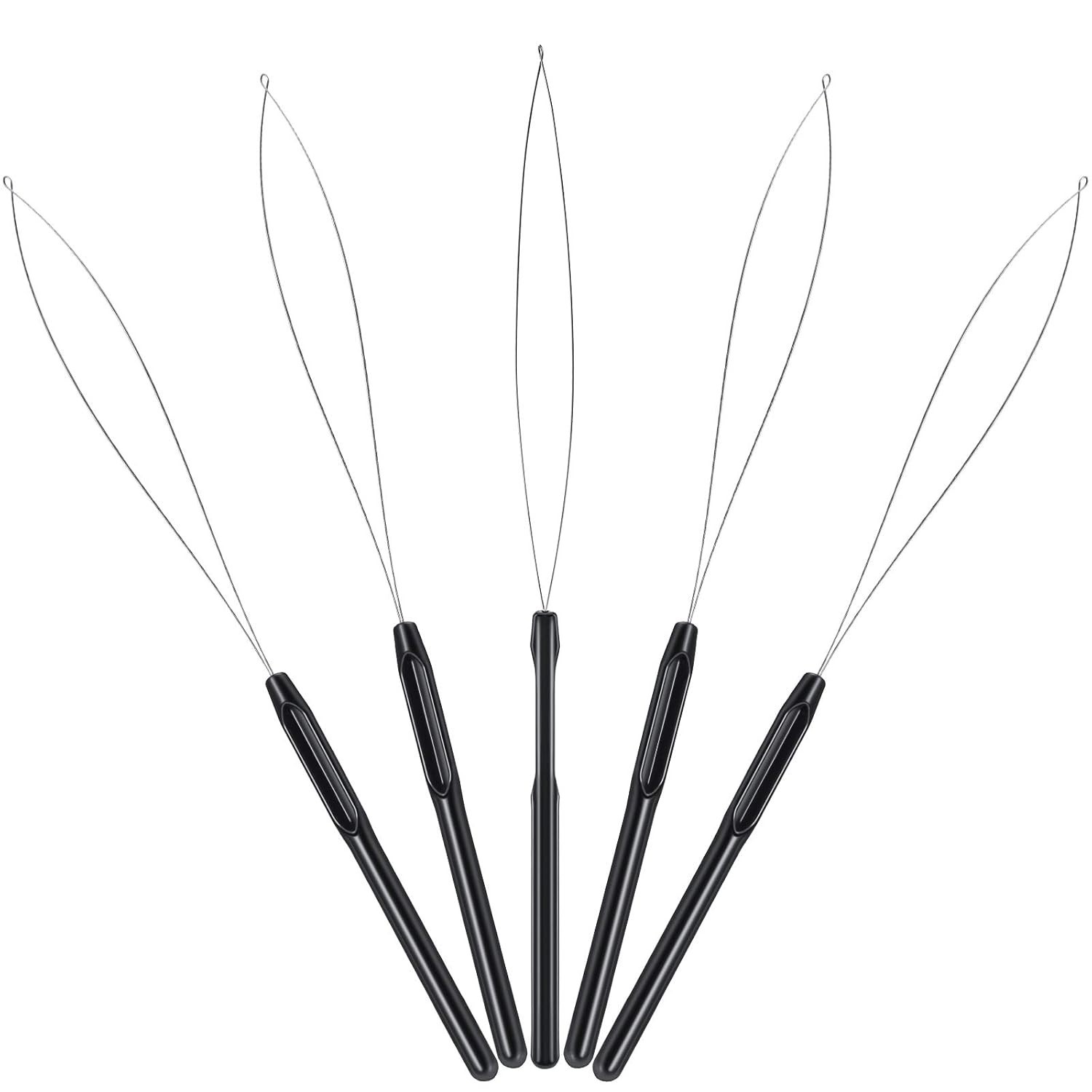 High-Quality Black Hair Extension Loop Tool with Metal Needle and Plastic Handle
