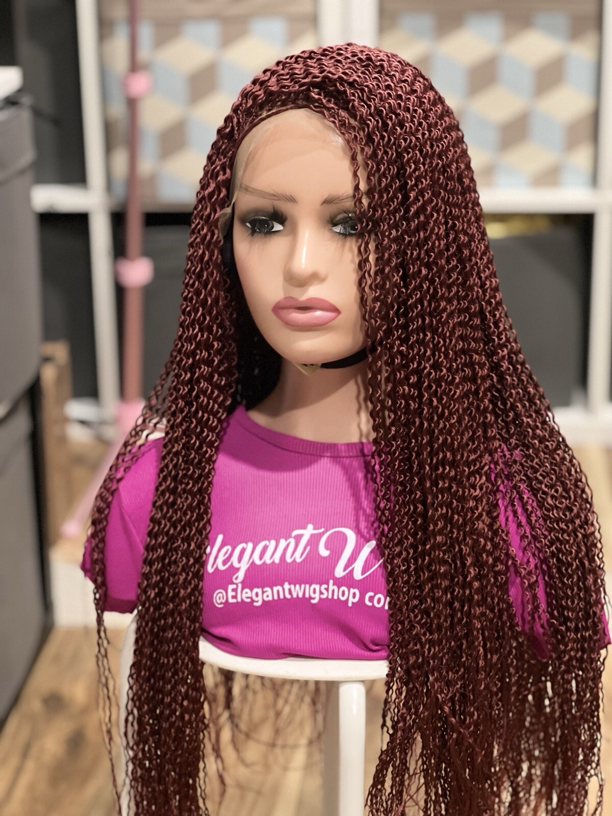 Braided Wig.burgundy Watermelon Wig. Length Is 24 Inches Long