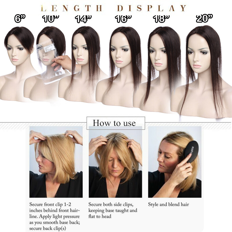 SALE Topper Hairpiece Clip In Remy Human Hair Toupee with Bangs Top Silk Base US