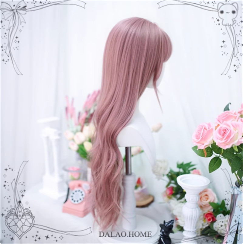 Japanese Style Long Curly Pink Hair Lolita Wigs Youyou No Hairpiece Accessories