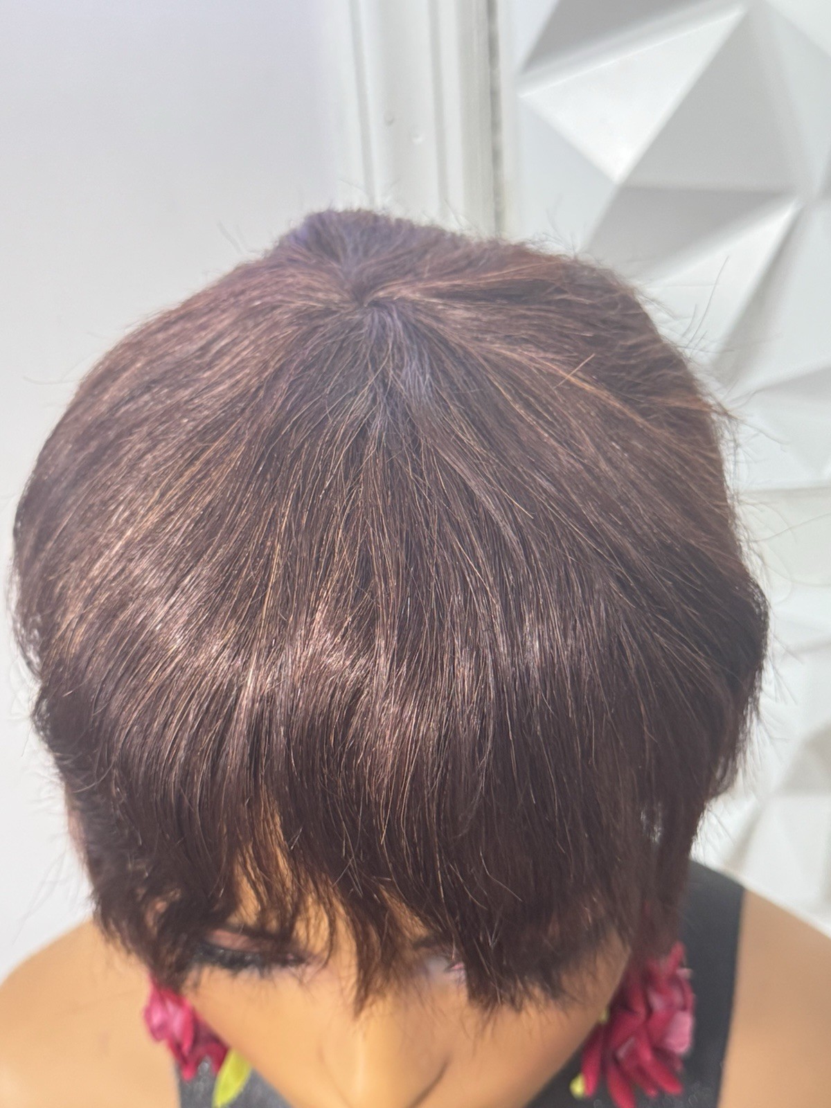 100% Human Hair Dark Brown Pixie Cut Wig Short Bangs Classic Cap One Size