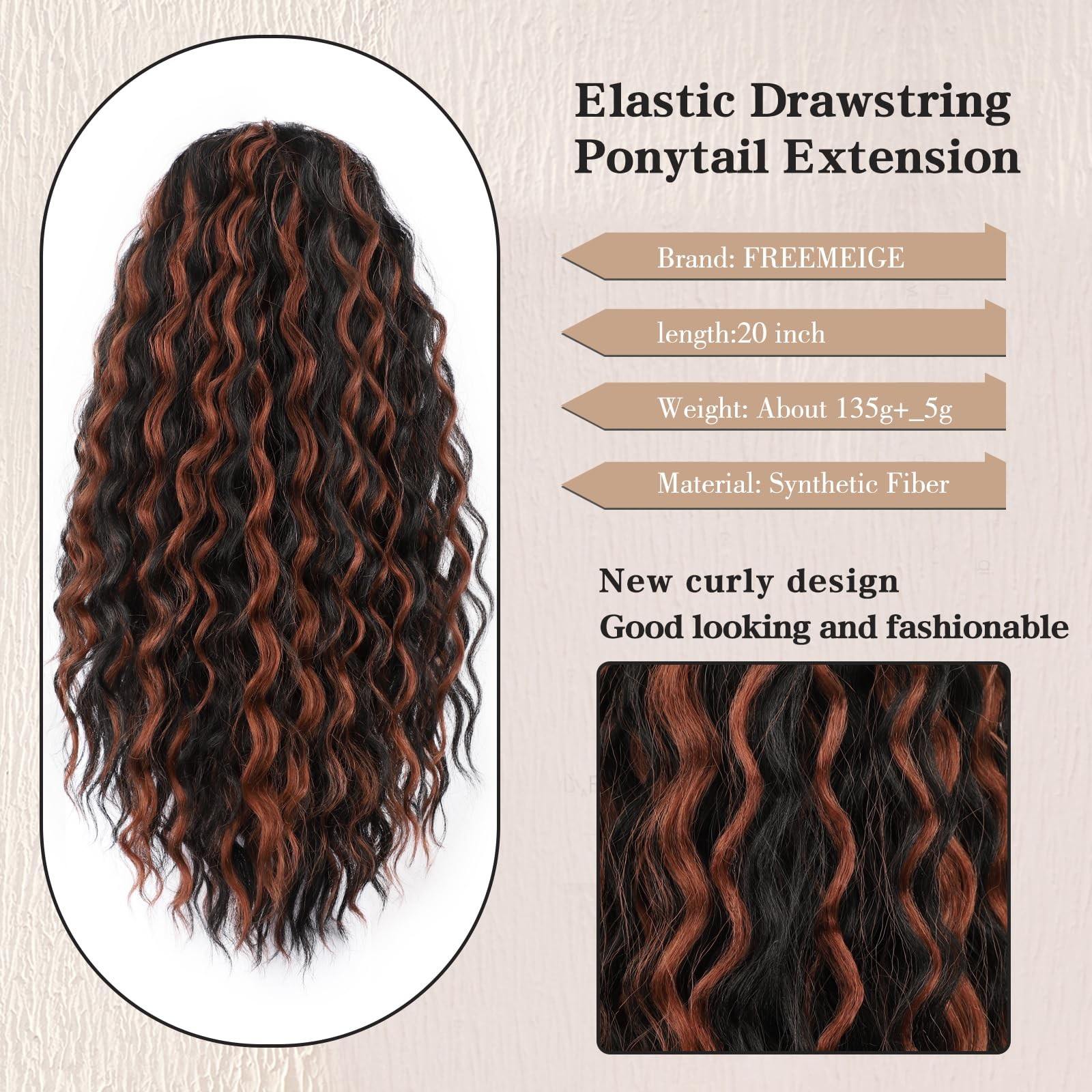 FREEMEIGE Curly Drawstring Ponytail Extension for Black Women – 1B/30 140g