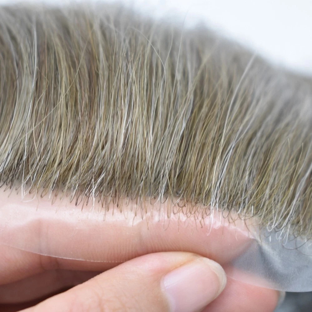 Mens Toupee HumanHair Piece Ultra Thin Skin V-Loop Men HairReplacement System US