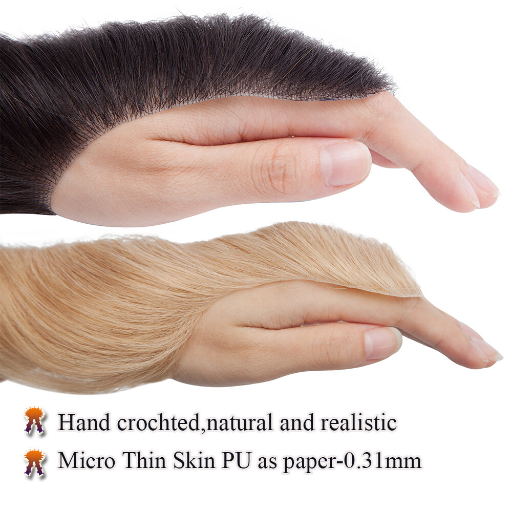 Natural Forehead Hairline Thin Skin PU Toupee Topper Men Human Hair Hairpiece 9A